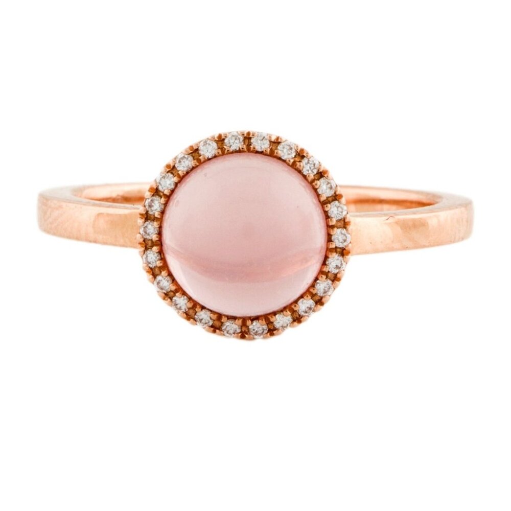 14K ROSE GOLD  ROSE QUARTZ & DIAMOND HALO COCKTAIL RING